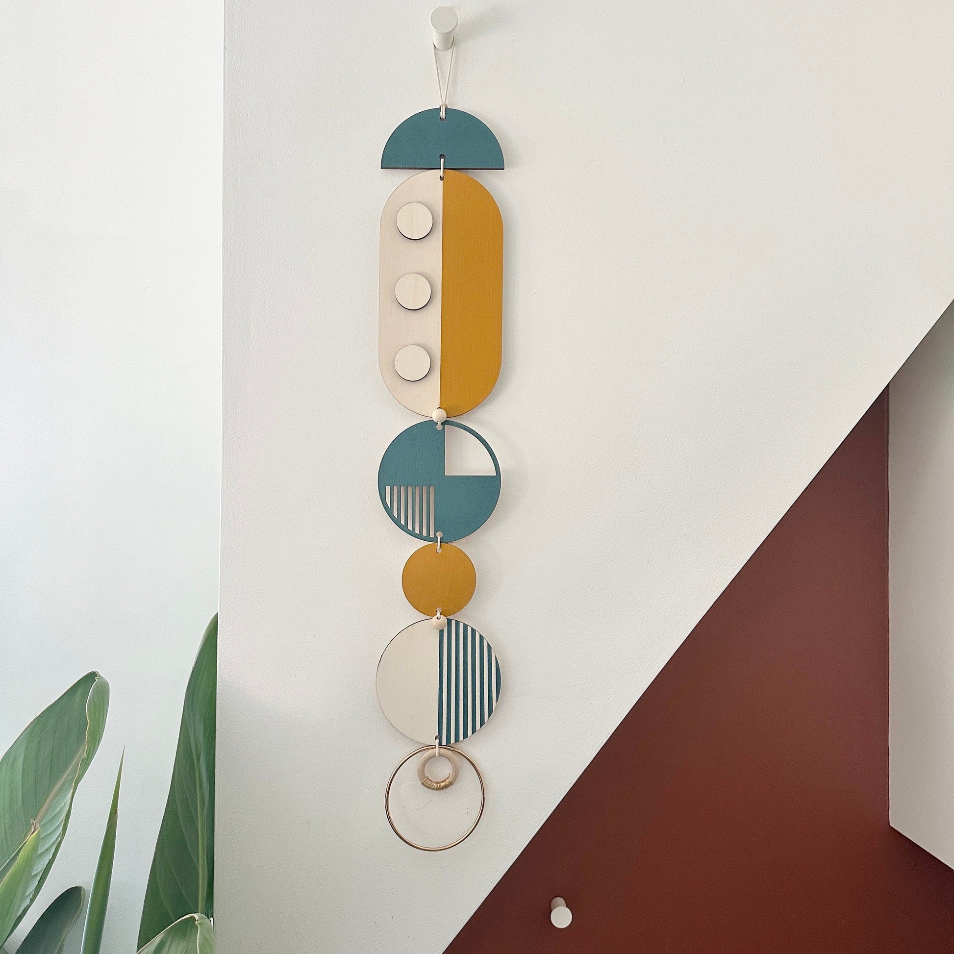 Mustard Geometric Wall Art Modern Wood Hanging