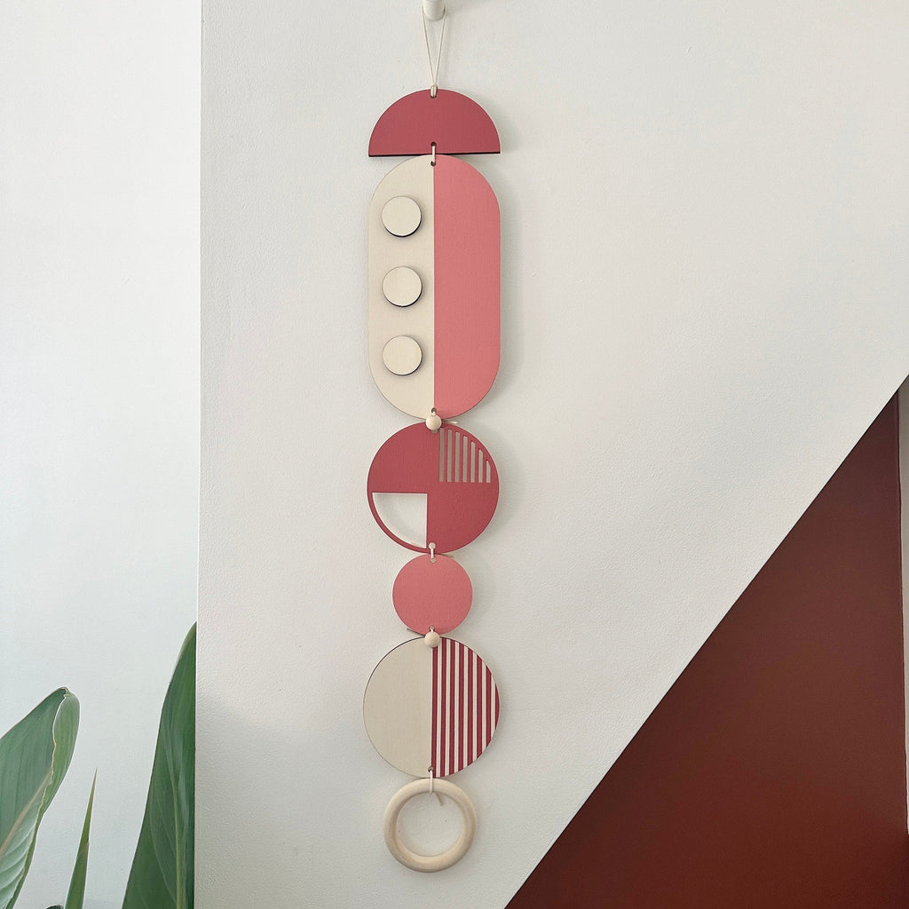 Pink Geometric Wall Art Modern Handmade Wooden Hanging