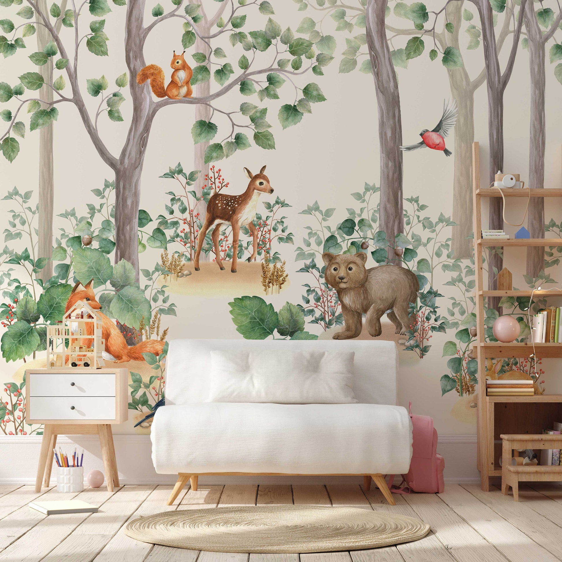 Kids Wallpaper Peel and Stick | Kids Watercolor Forest Wall Mural