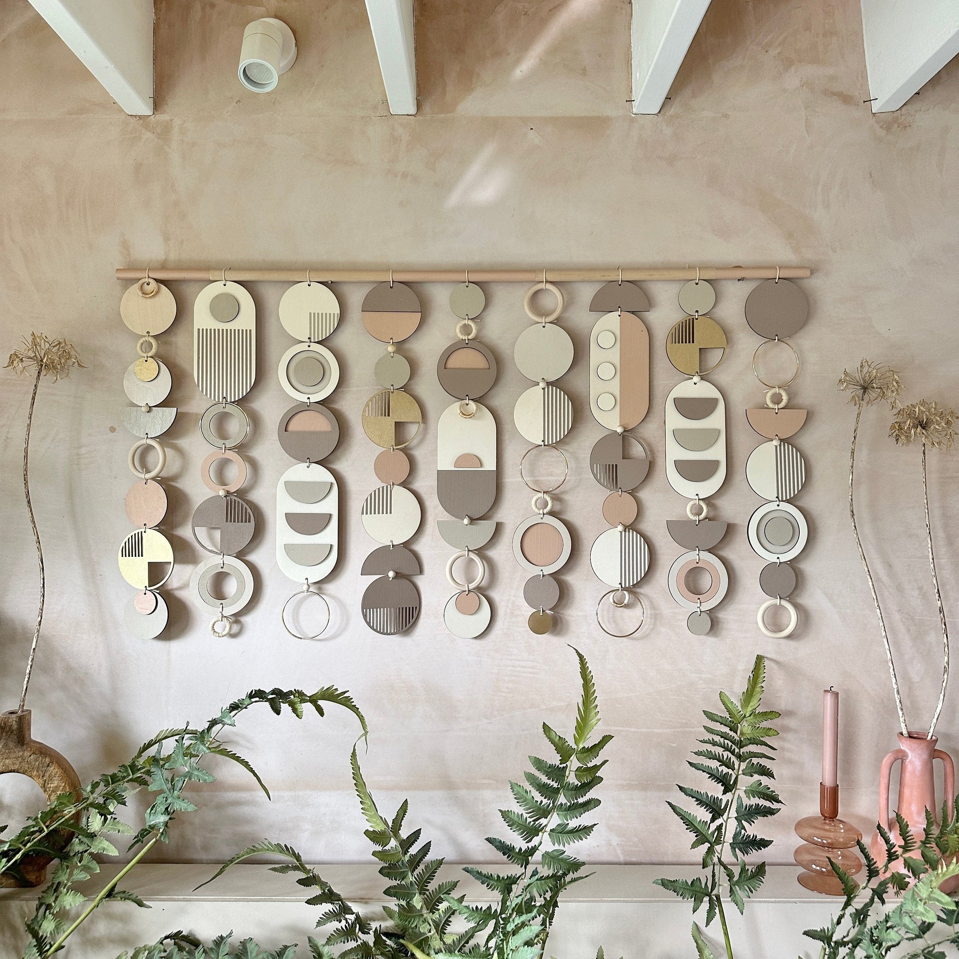 Large Geometric Wall Art in Blush Pink and Grey