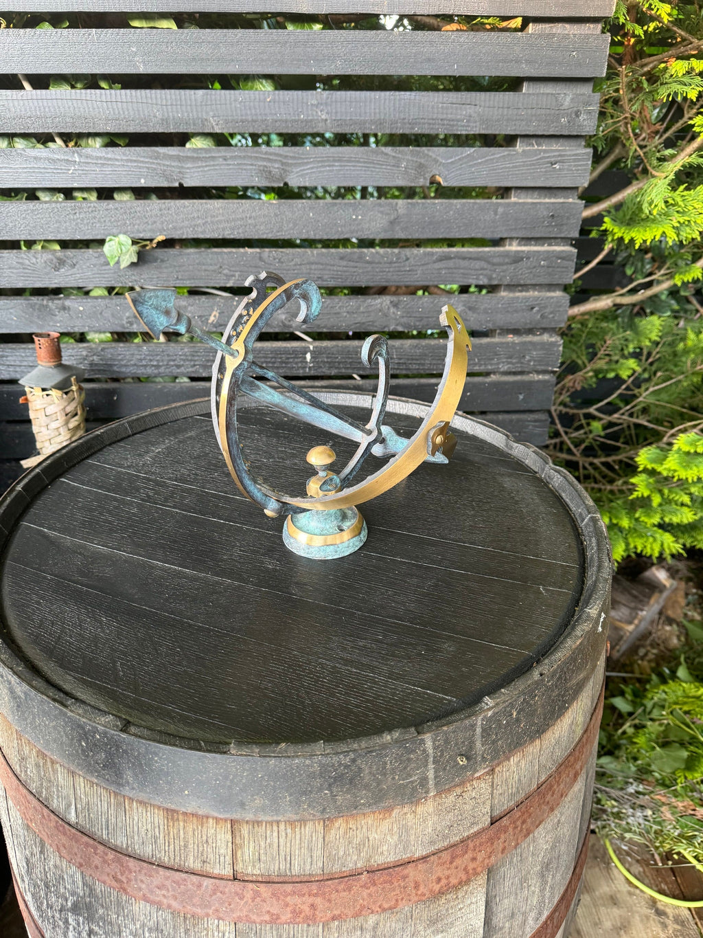 Brass Armillary Sphere Sundial with Verdigris Patina