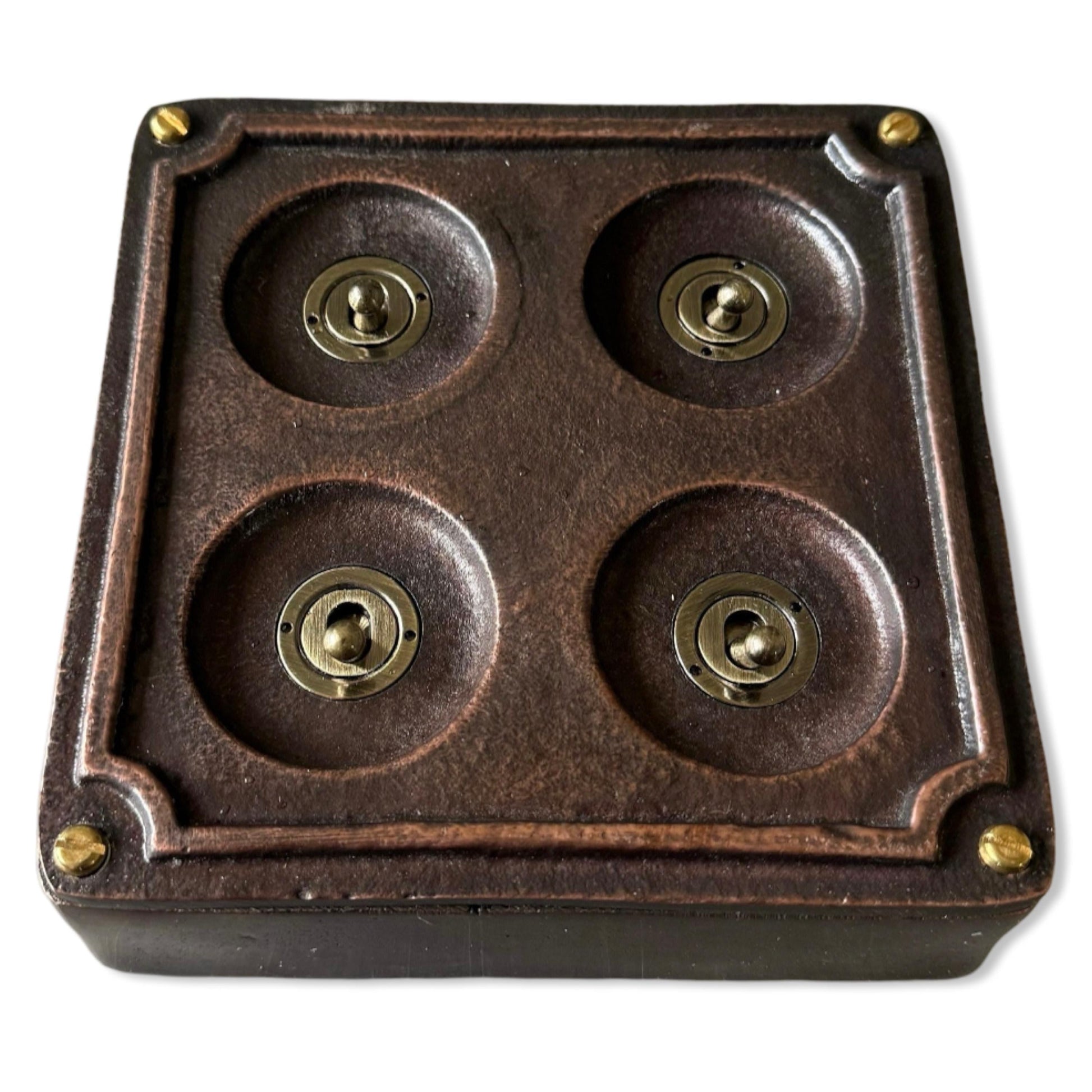 4 Gang 2 Way Antique Copper Metal Surface Light Switch Industrial Vintage