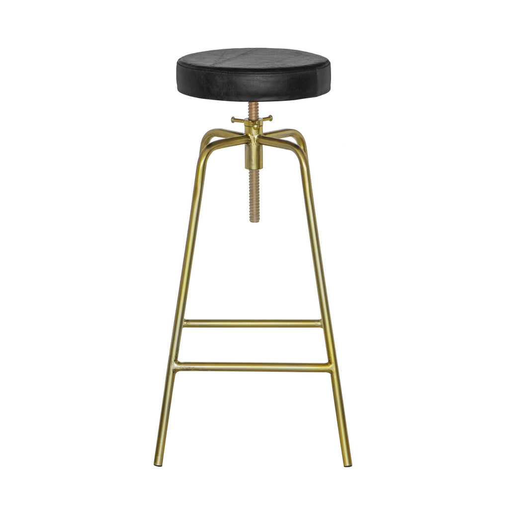 Patinated Brass Industrial Leather Bar Stool Vintage Style