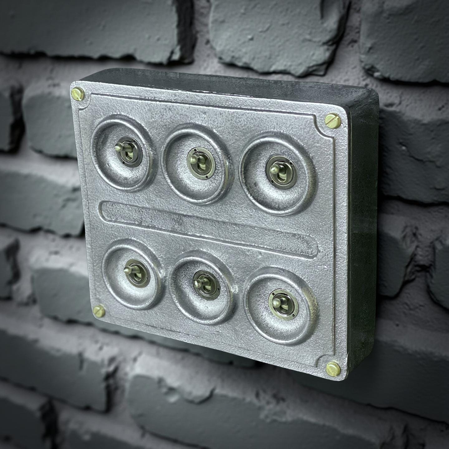 Six Gang 2 Way Industrial Cast Metal Light Switch Vintage Style