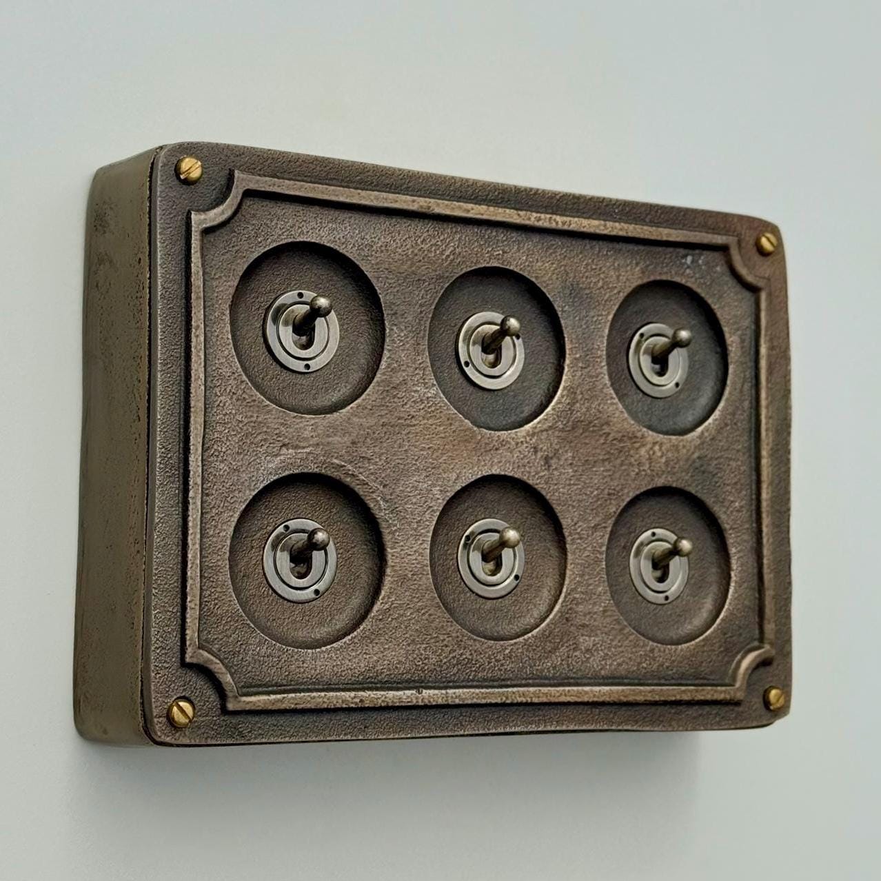 Six Gang 2 Way Bronze Cast Metal Industrial Vintage Light Switch