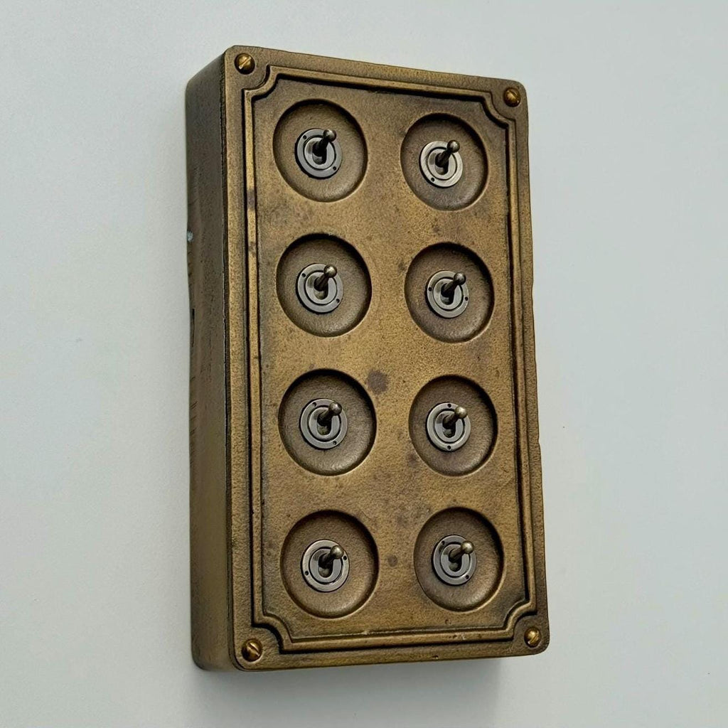 8 Gang 2 Way Bronze Cast Metal Light Switch Industrial Vintage