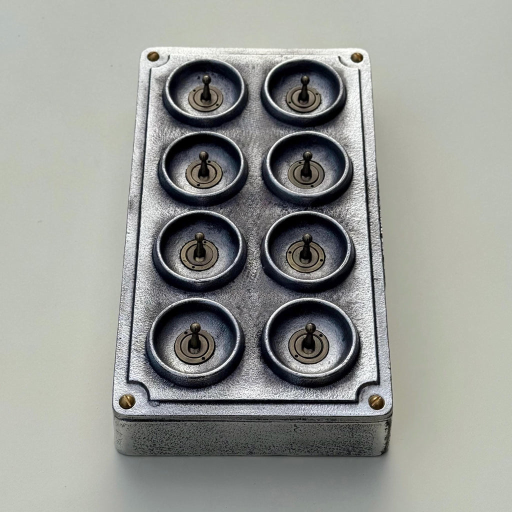 8 Gang 2 Way Solid Cast Metal Conduit Light Switch Industrial Vintage