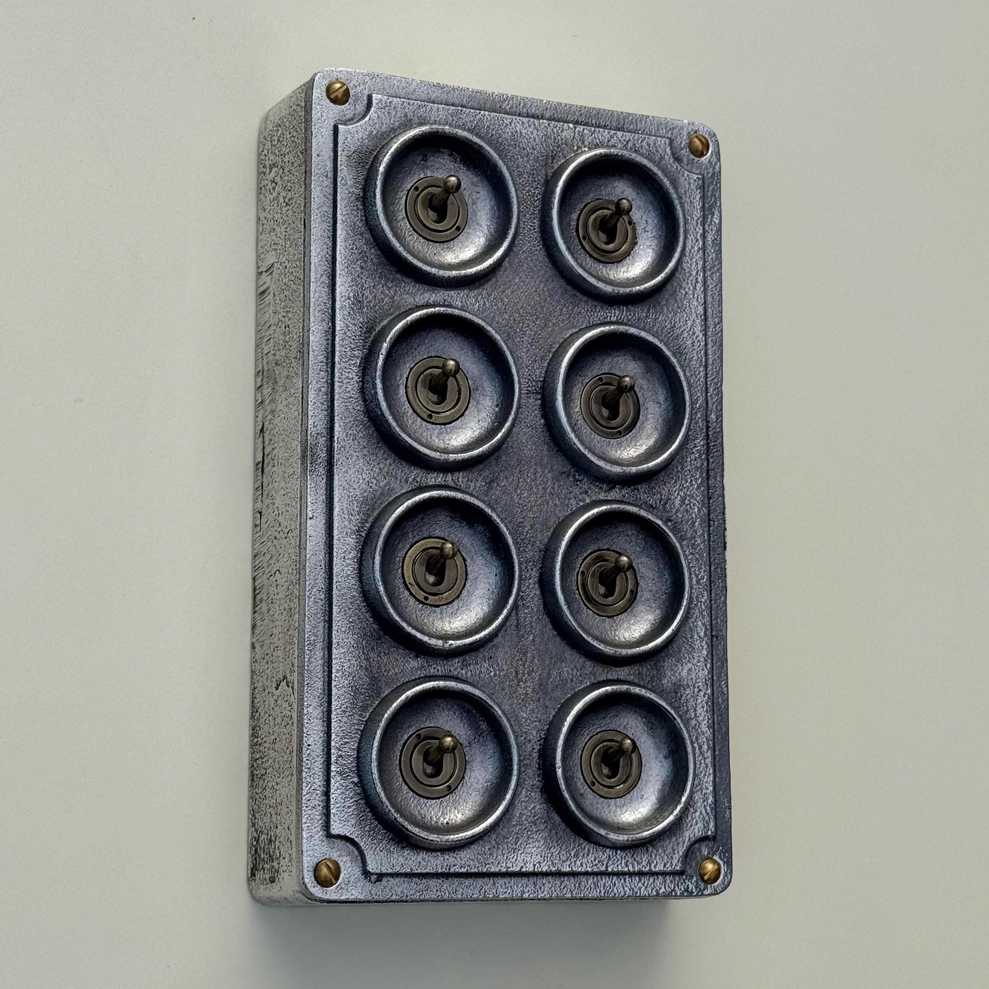 8 Gang 2 Way Solid Cast Metal Conduit Light Switch Industrial Vintage