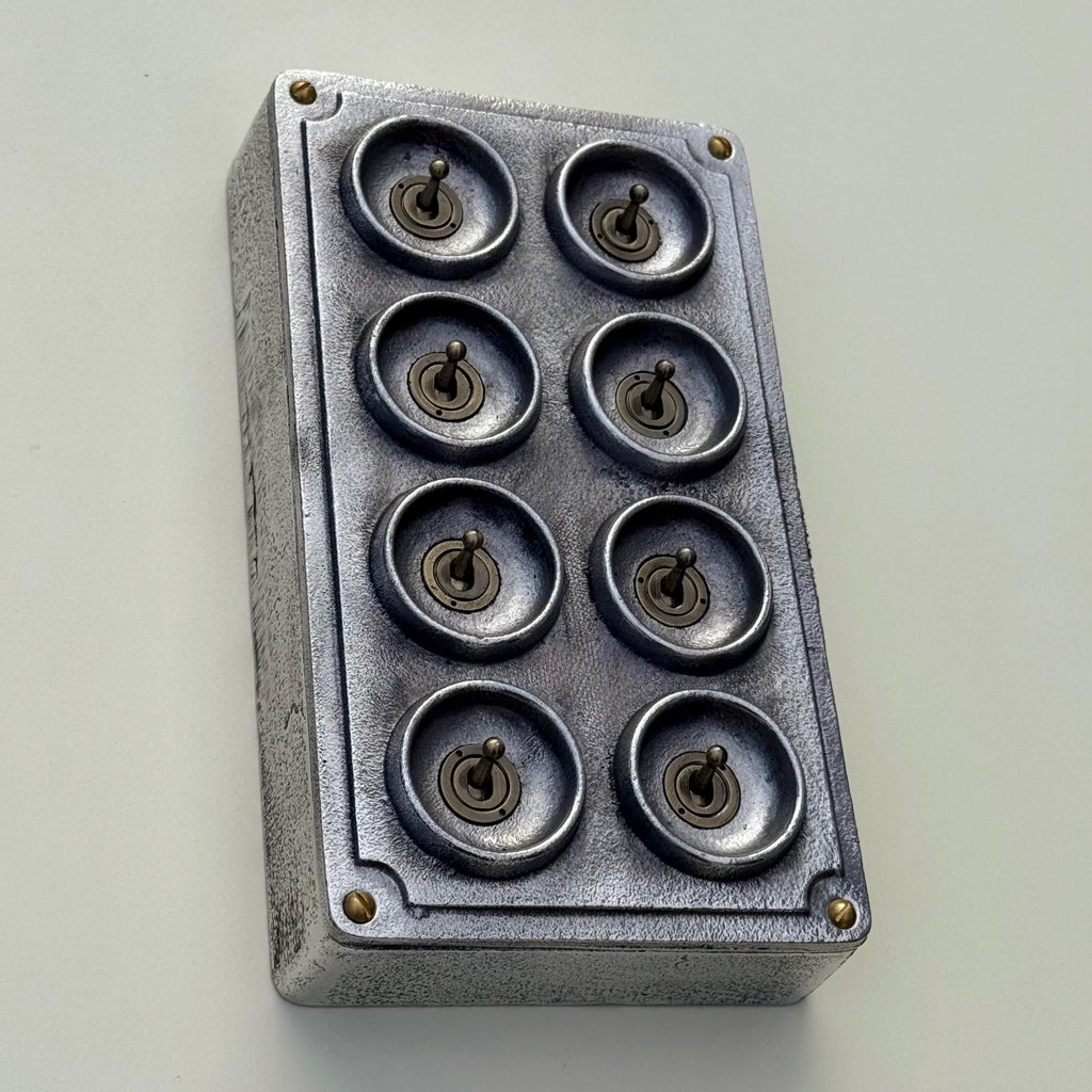 8 Gang 2 Way Solid Cast Metal Conduit Light Switch Industrial Vintage