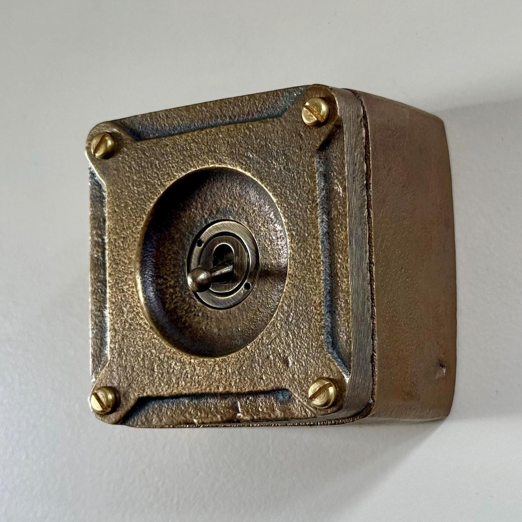 Single Gang Bronze Solid Cast Metal Surface Mounting Light Switch Industrial 2 Way - BS EN Approved Vintage Britmac Style