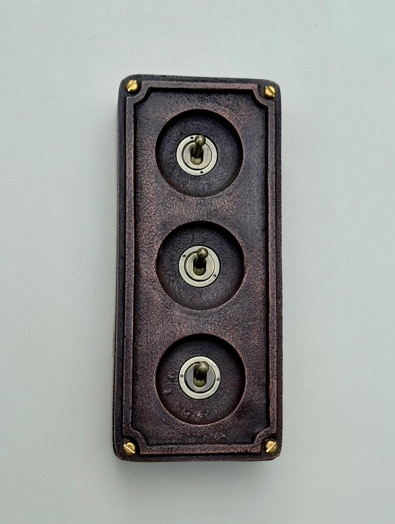 3 Gang 2 Way Vintage Light Switch in Antique Copper