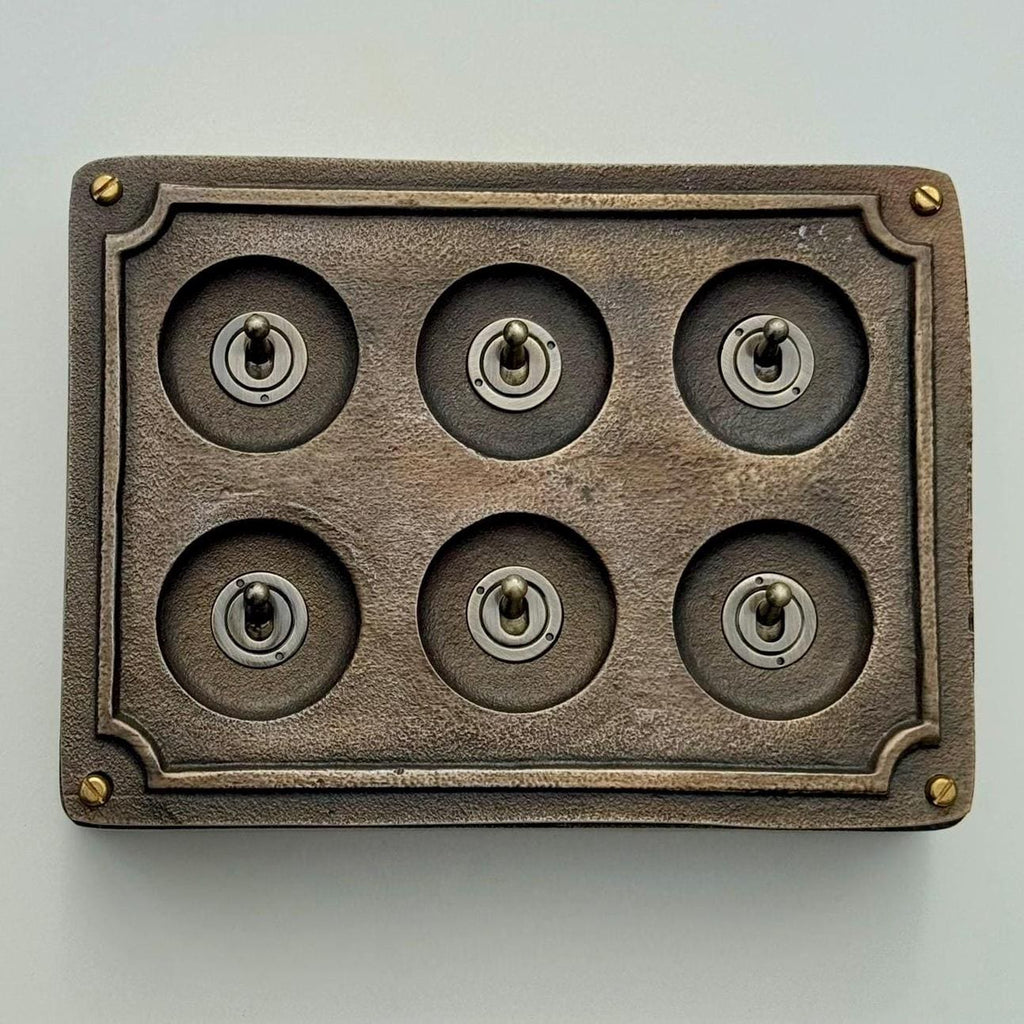 Six Gang 2 Way Bronze Cast Metal Industrial Vintage Light Switch