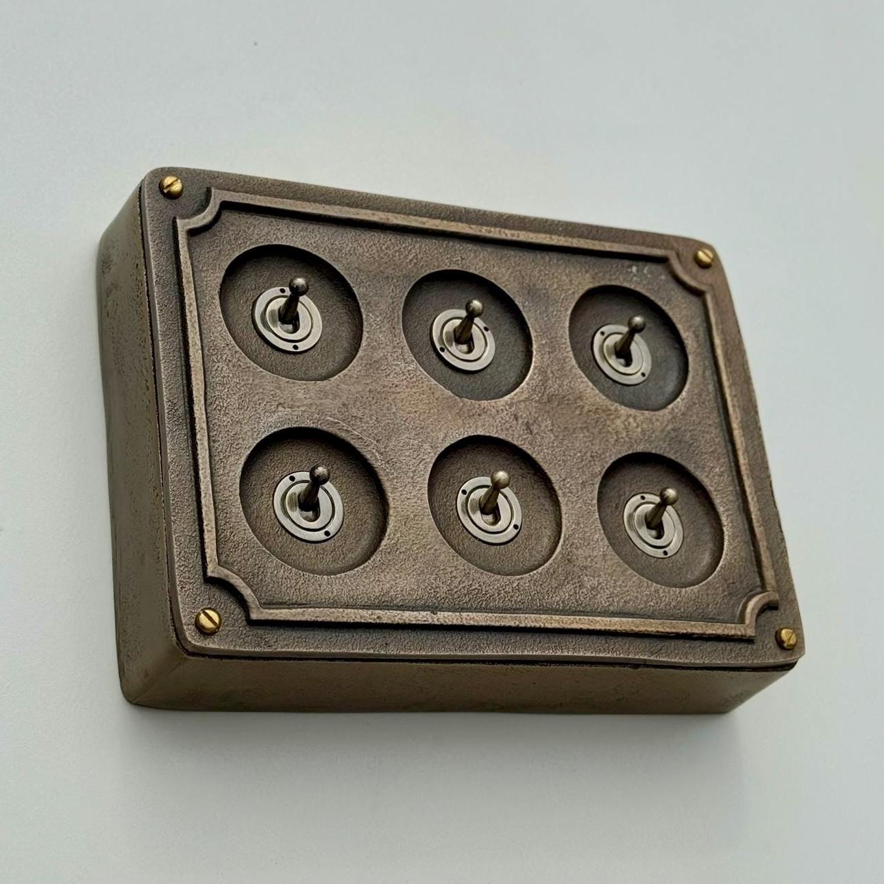 Six Gang 2 Way Bronze Cast Metal Industrial Vintage Light Switch