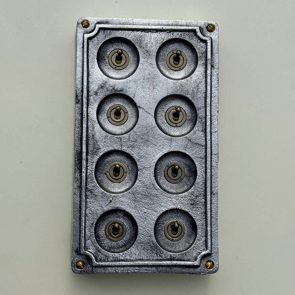 8 Gang 2 Way Industrial Cast Metal Light Switch Vintage