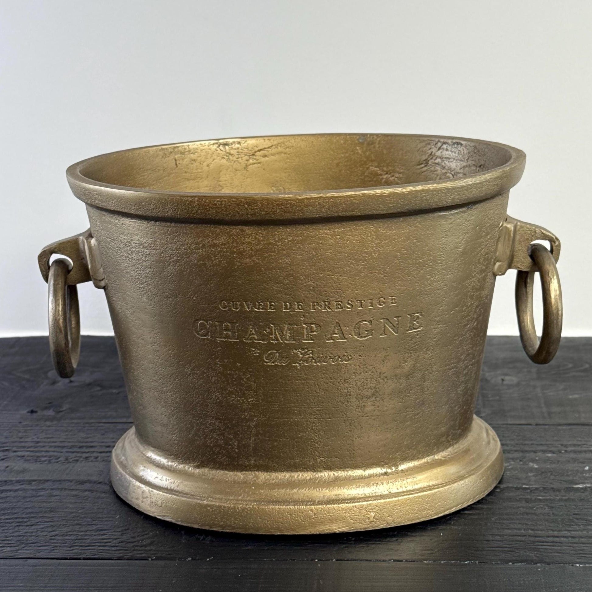 Antique Brass Champagne Ice Bucket with Engraved Detail