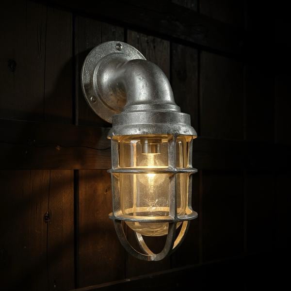 Raw Cast Pewter Bulkhead Outdoor and Bathroom Sconce Wall Light 10.5 Inch