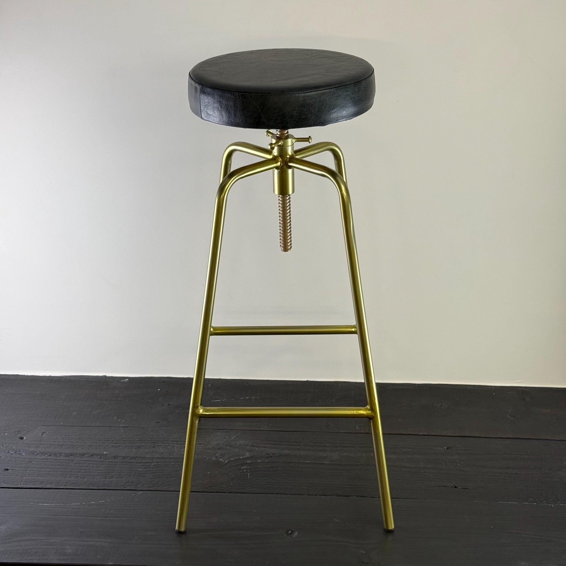 Patinated Brass Industrial Leather Bar Stool Vintage Style
