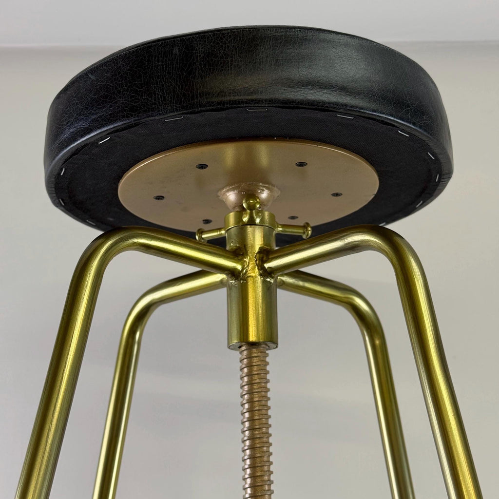 Patinated Brass Industrial Leather Bar Stool Vintage Style