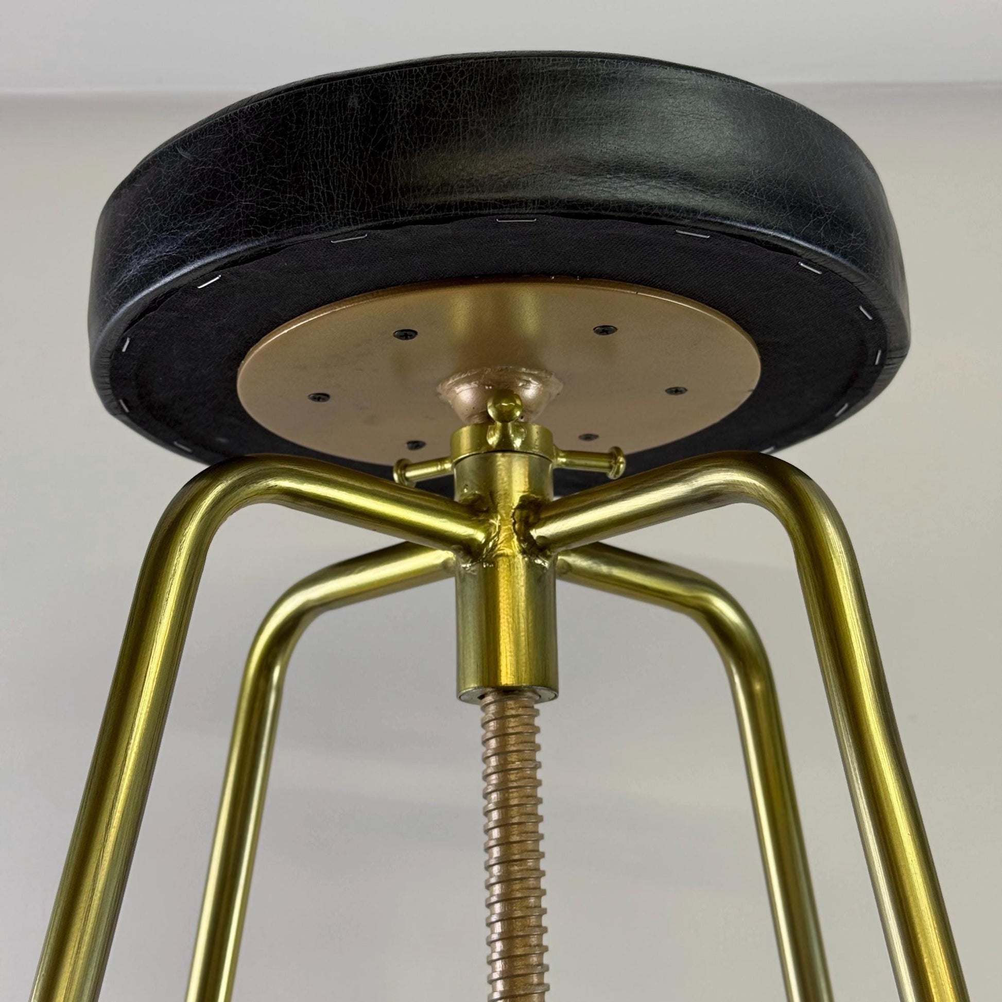 Patinated Brass Industrial Leather Bar Stool Vintage Style