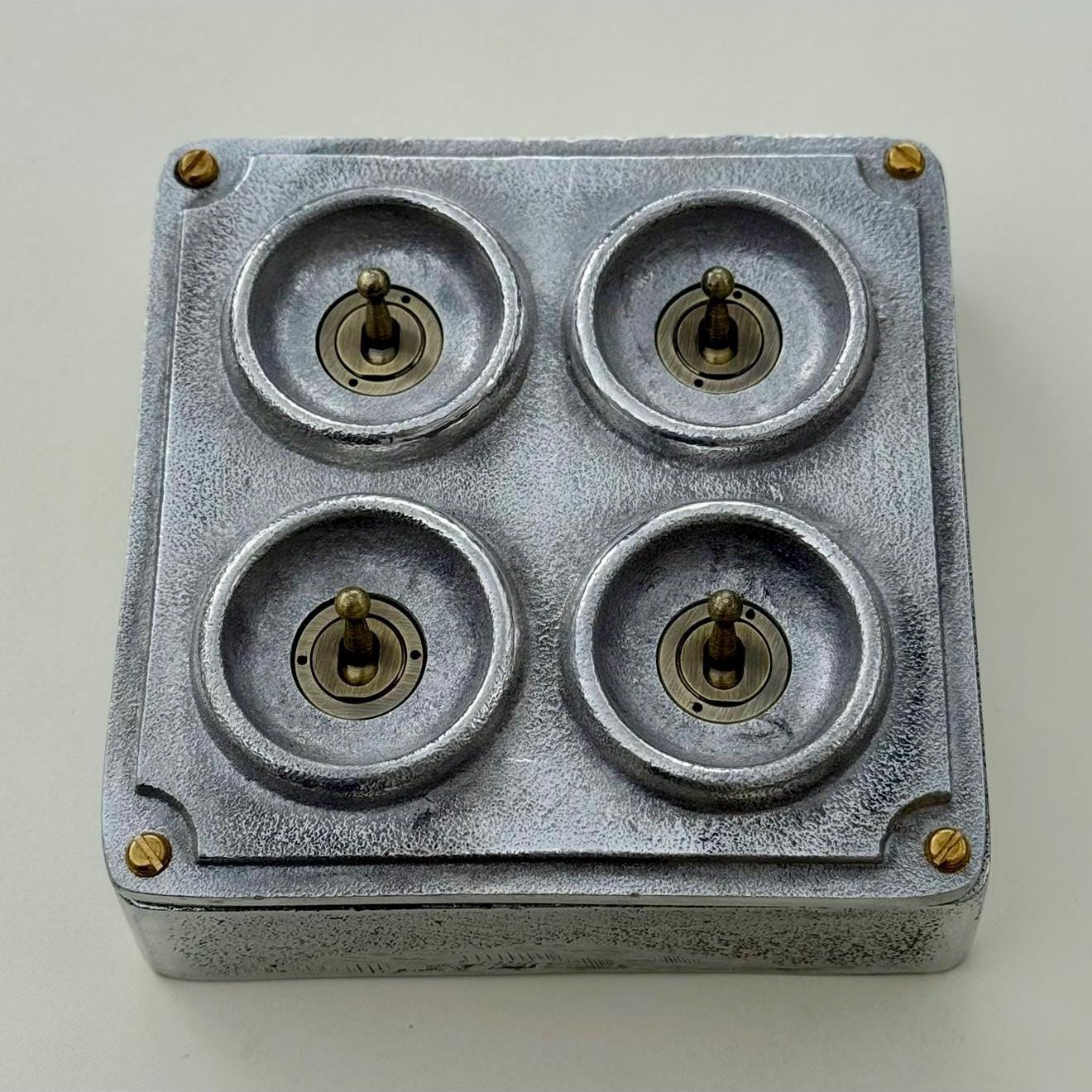 4 Gang 2 Way Cast Metal Conduit Light Switch Industrial Vintage