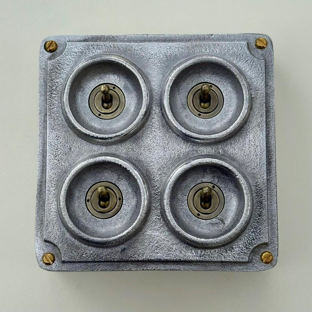 4 Gang 2 Way Cast Metal Conduit Light Switch Industrial Vintage