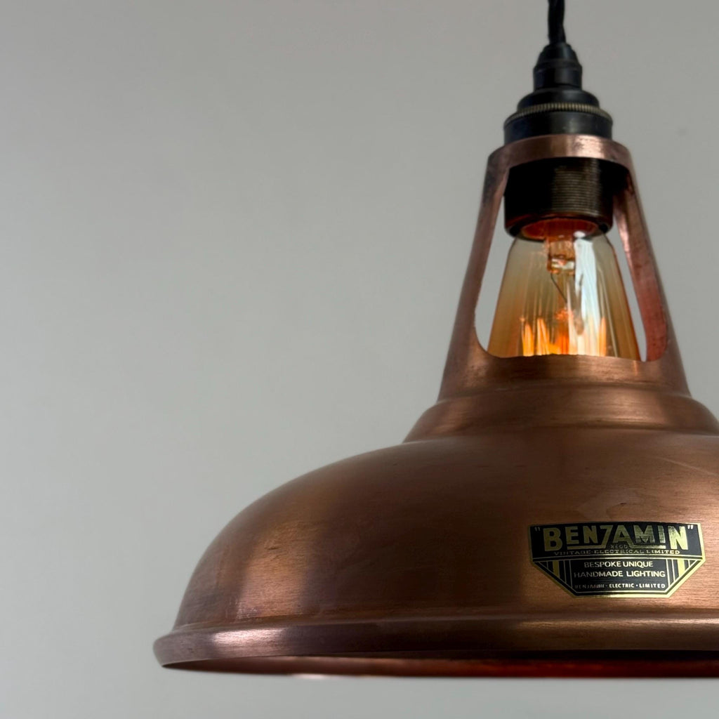 Antique Copper Slotted Pendant Ceiling Light 11 Inch