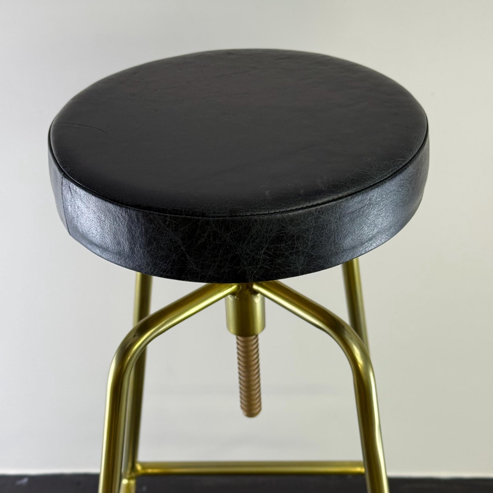 Patinated Brass Industrial Leather Bar Stool Vintage Style