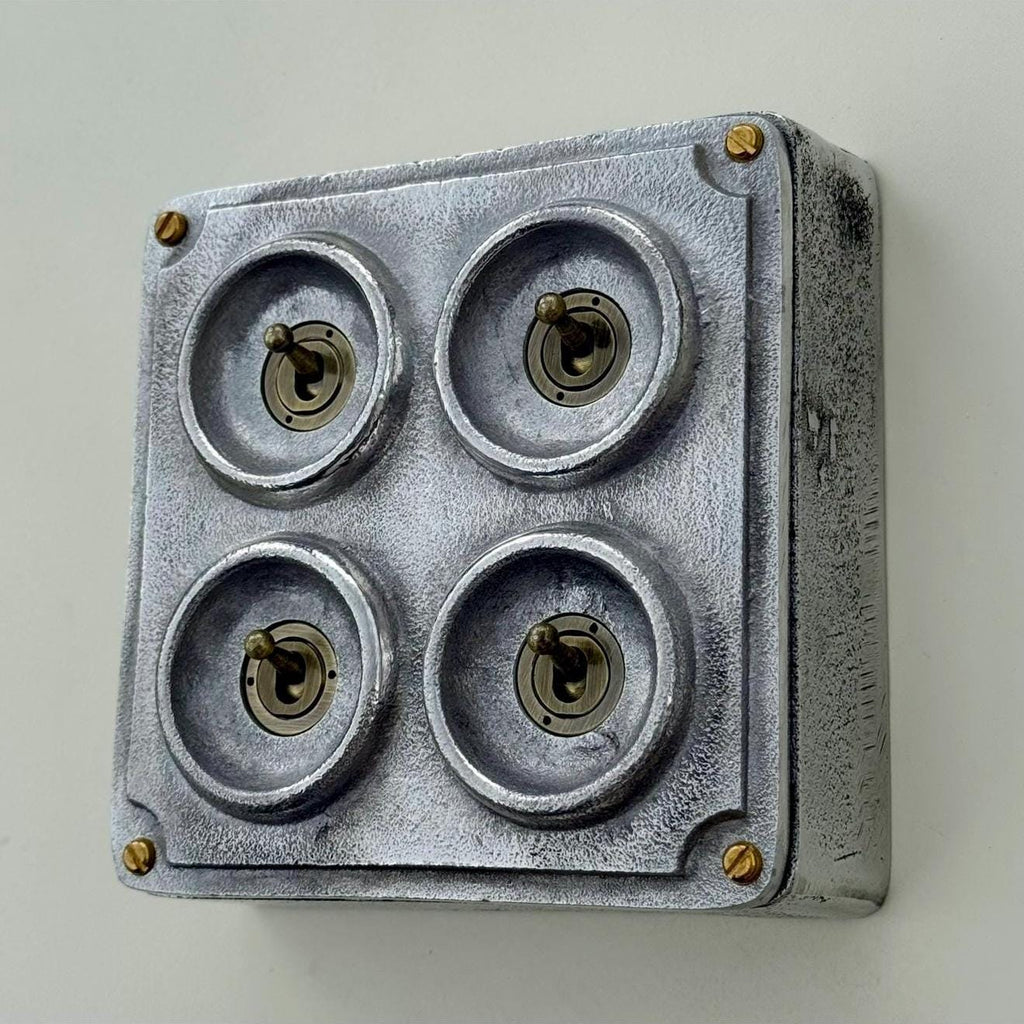 4 Gang 2 Way Cast Metal Conduit Light Switch Industrial Vintage