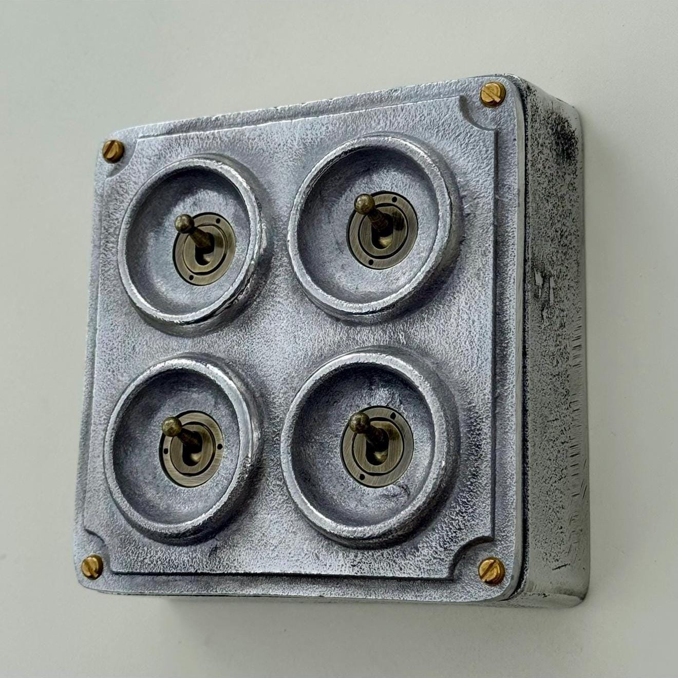4 Gang 2 Way Cast Metal Conduit Light Switch Industrial Vintage