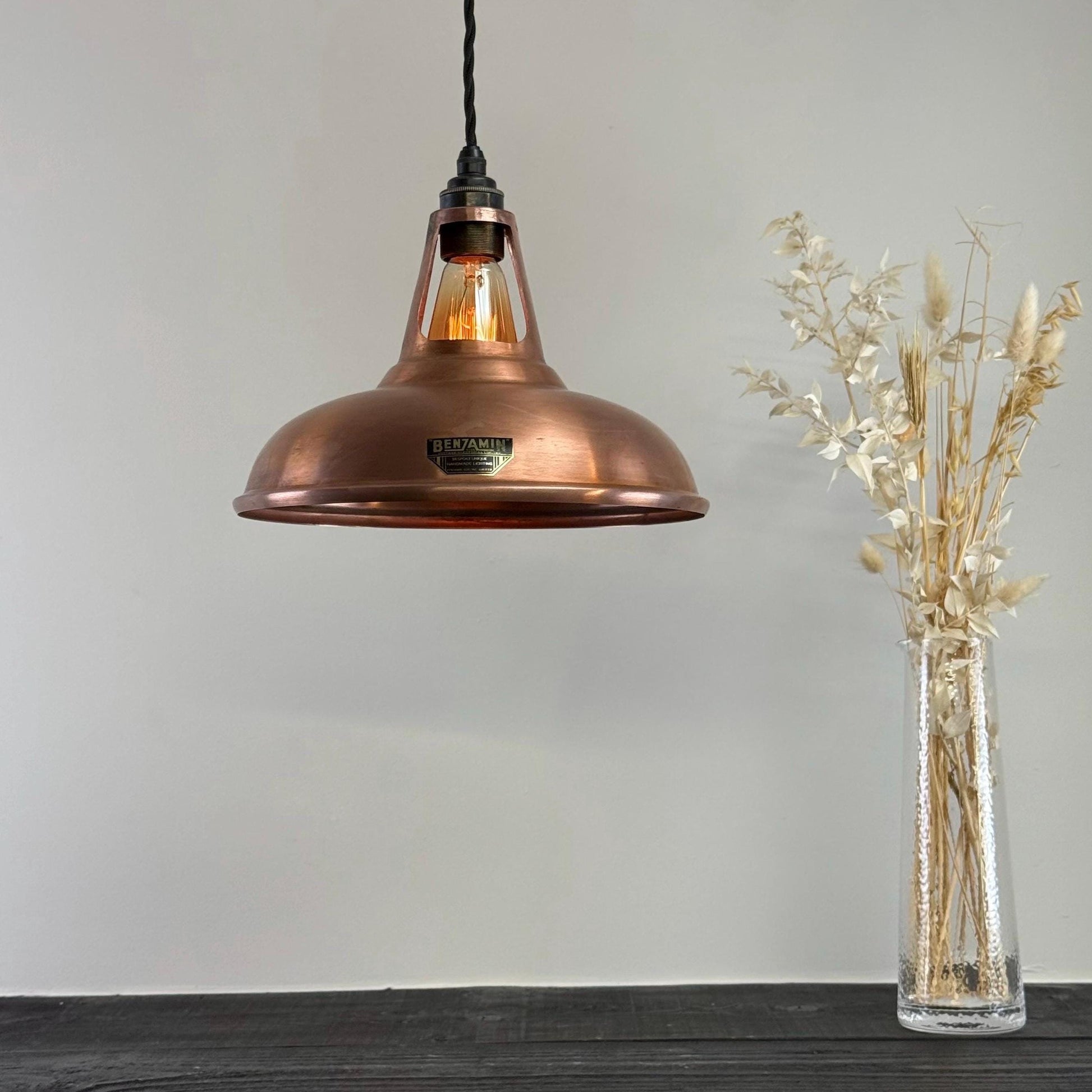 Antique Copper Slotted Pendant Ceiling Light 11 Inch