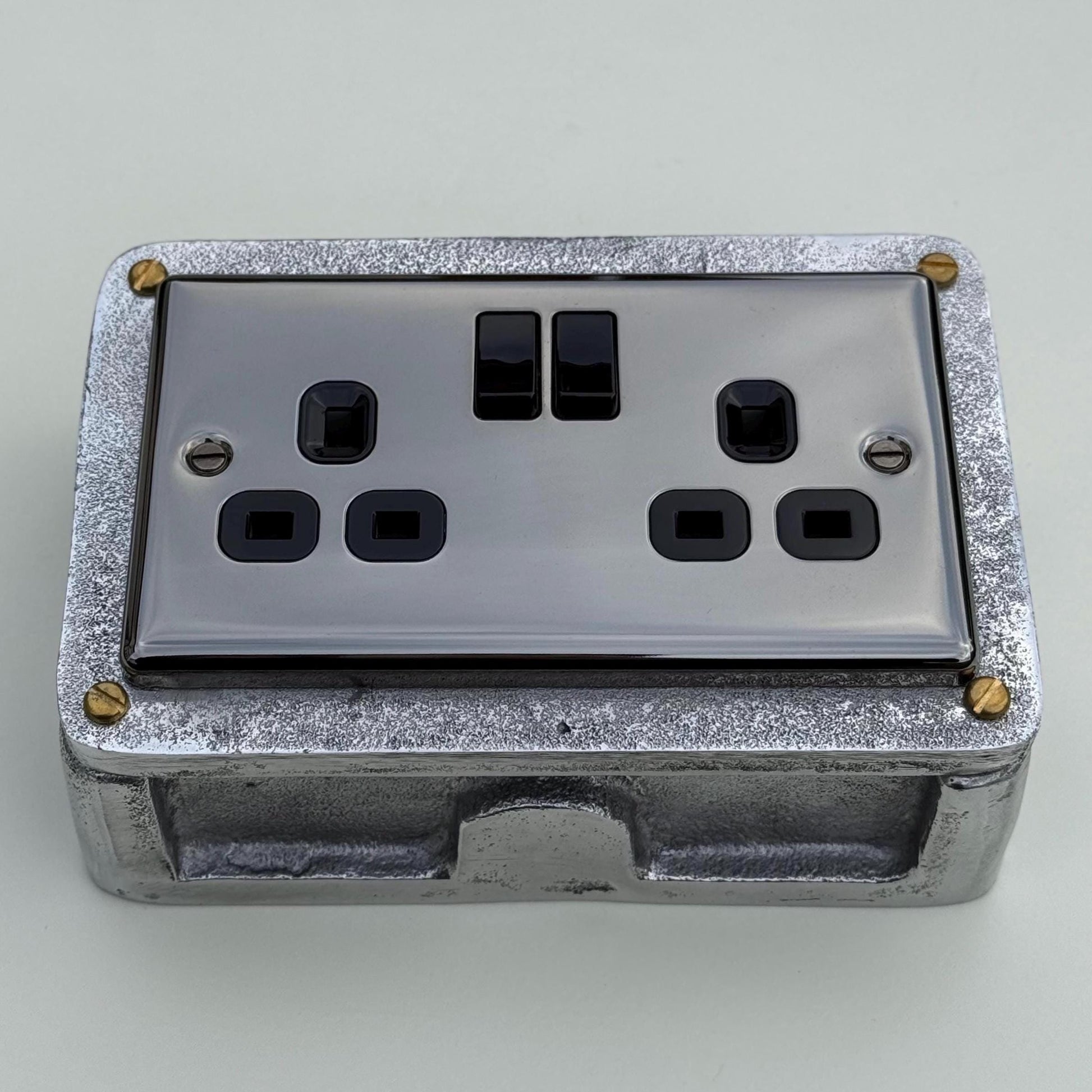 Black Nickel Double Switched 13A Power Socket Industrial Vintage Style