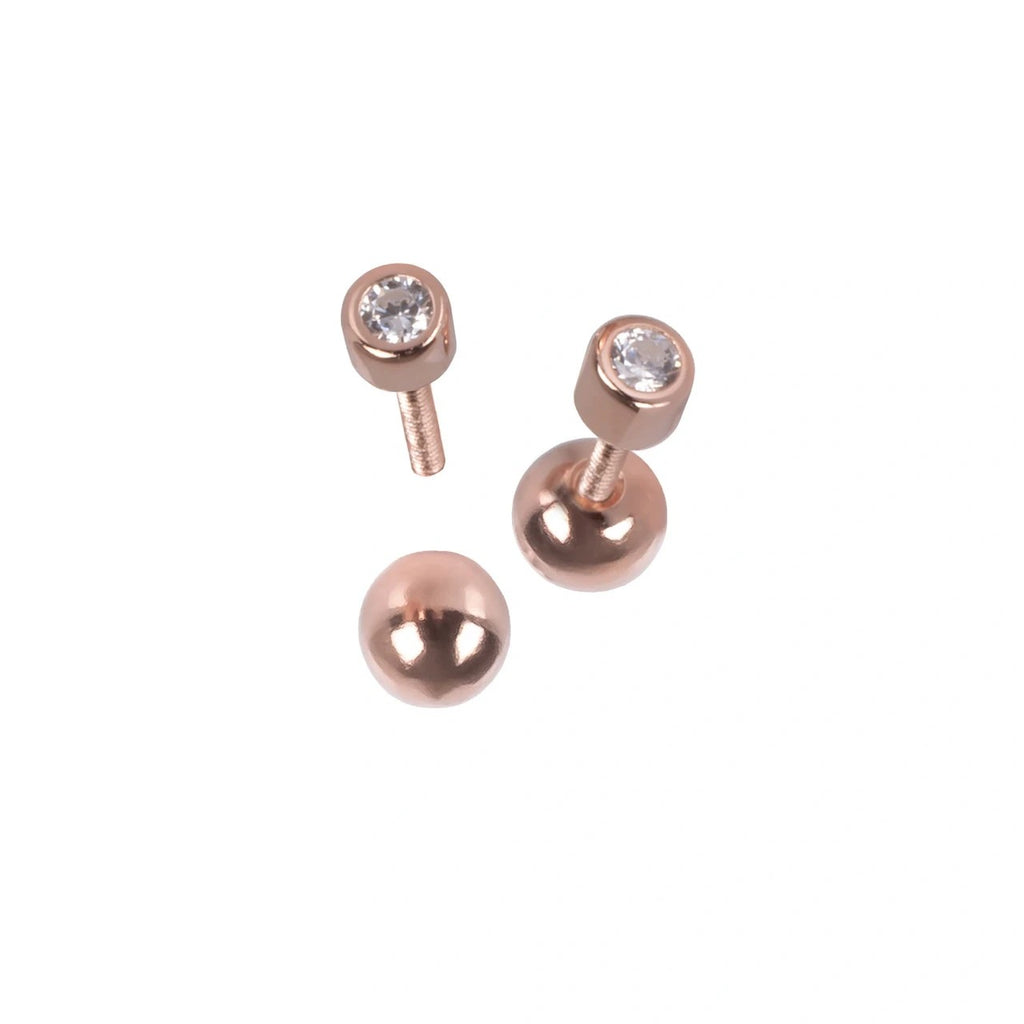 MyaMoon 925 Silver Jewelry - Timeless 3mm Zircon Dot Earrings with Screwball Backing by MyaMoon at www.brixbailey.com