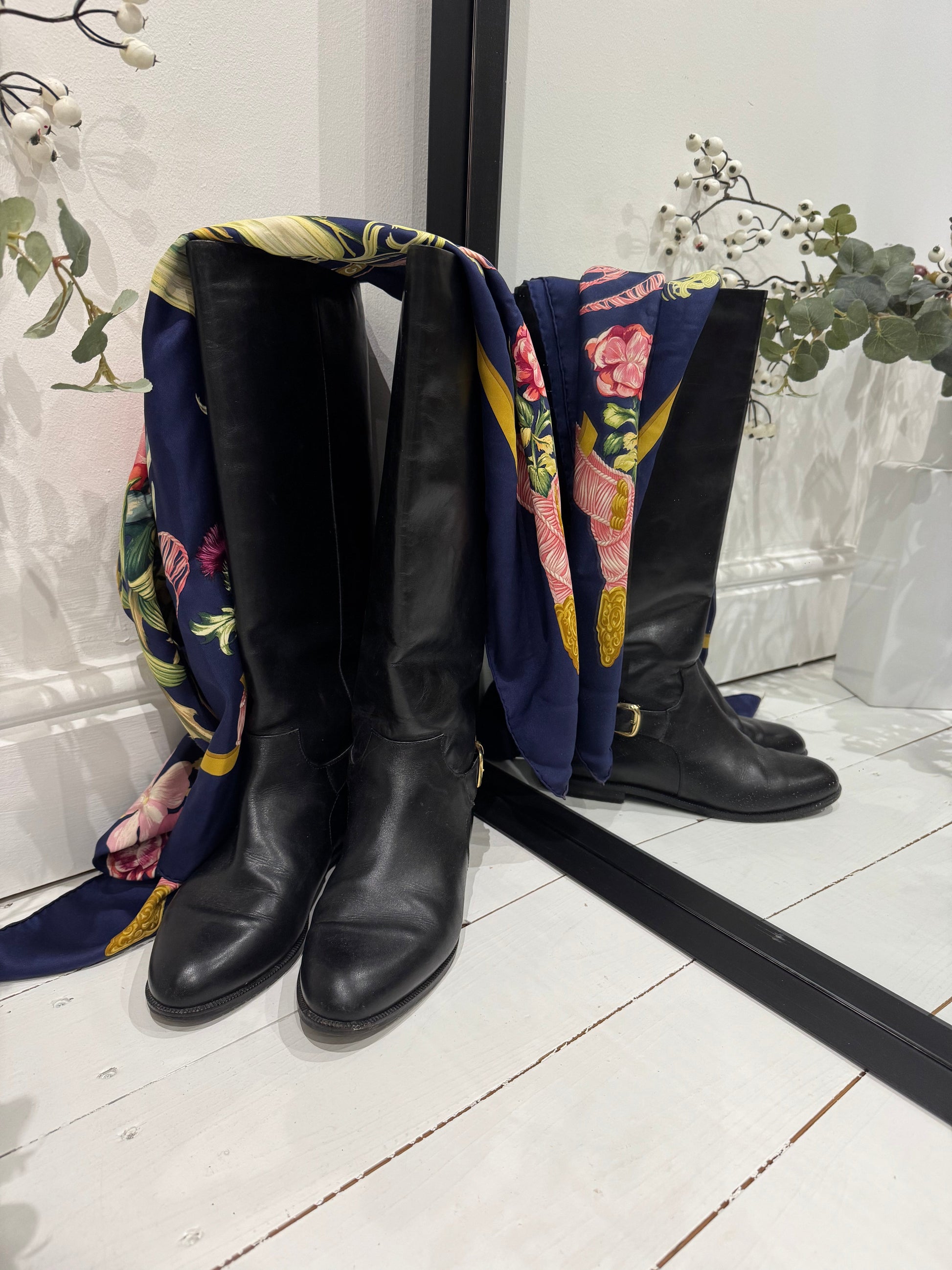 Italian Leather Knee High Boots in Black