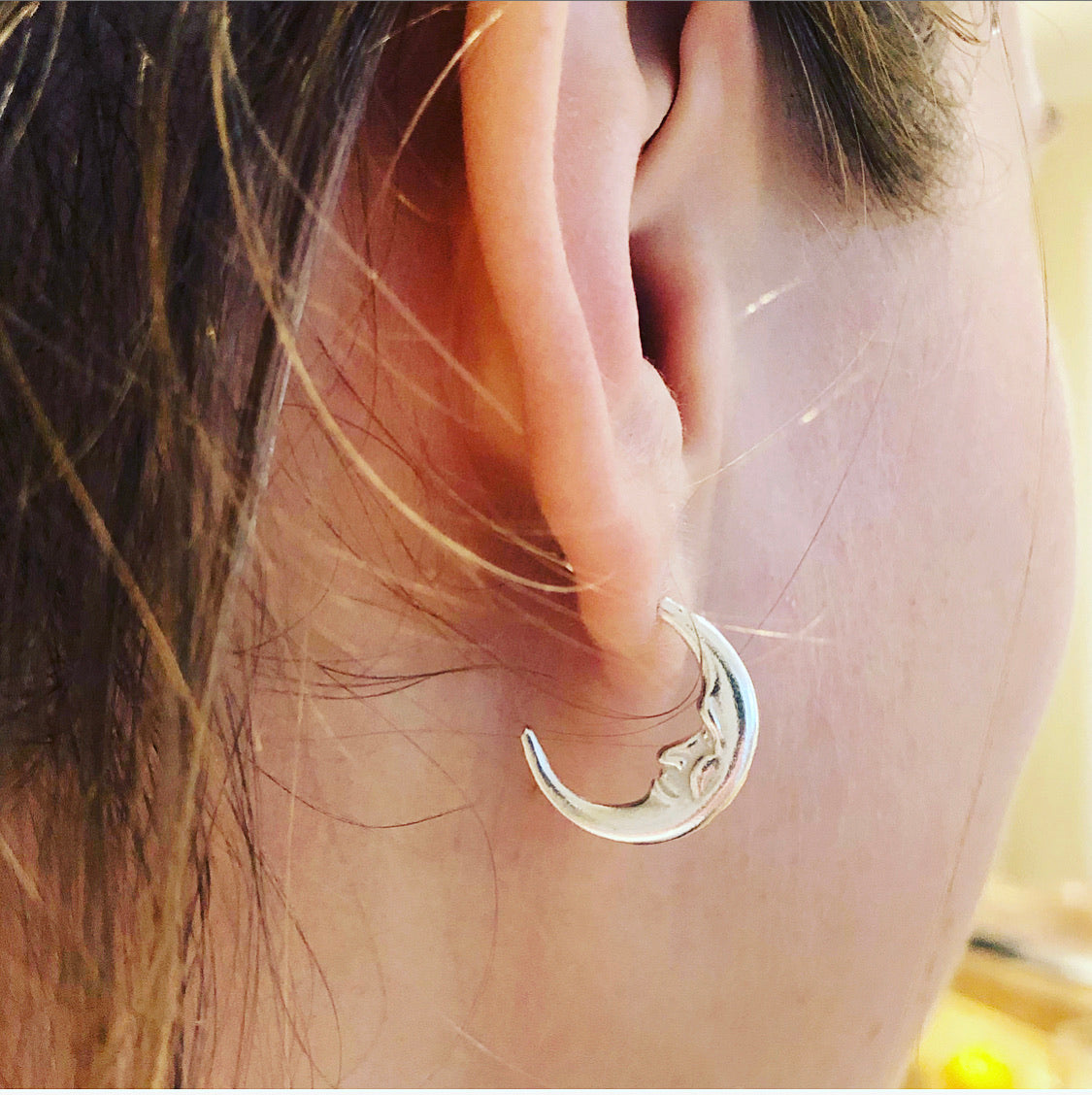 Sterling Silver Moon Sleeper Hoops