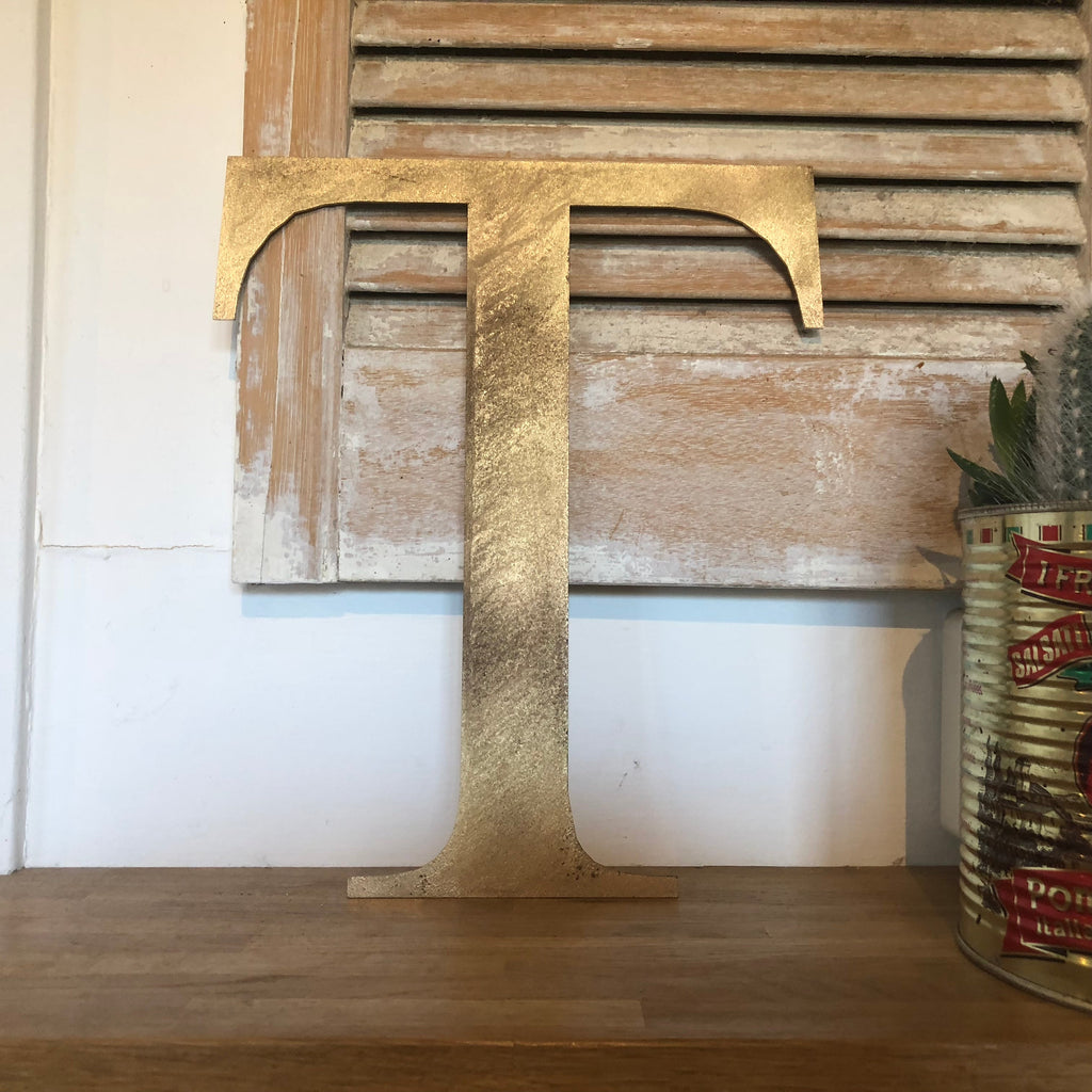 Distressed Gold Metal Letters A-Z 0-9 in 5 inch or 12 inch