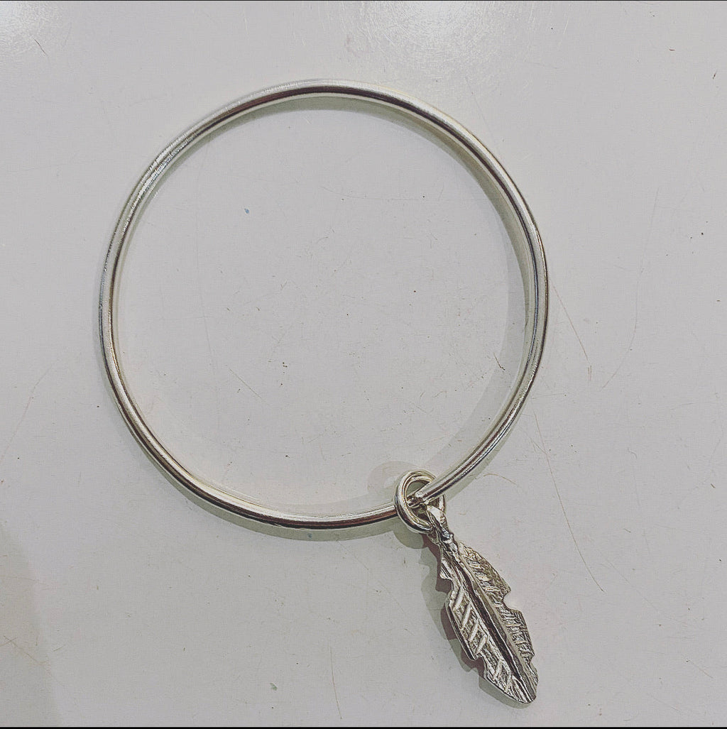 Recycled Silver Feather Charm Bangle