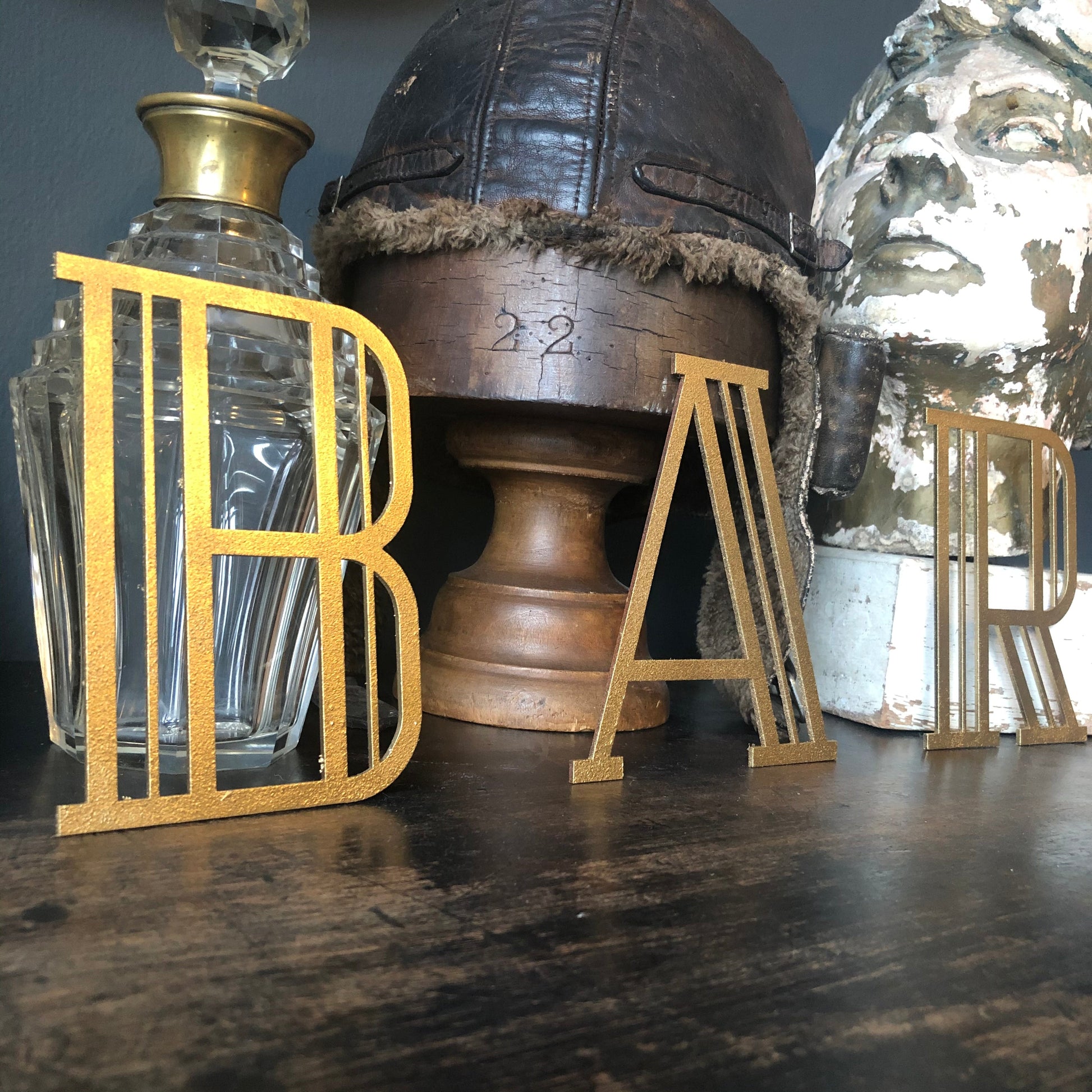 Gold Distressed Art Deco Metal Letters and Numbers 5 inch or 12 inch