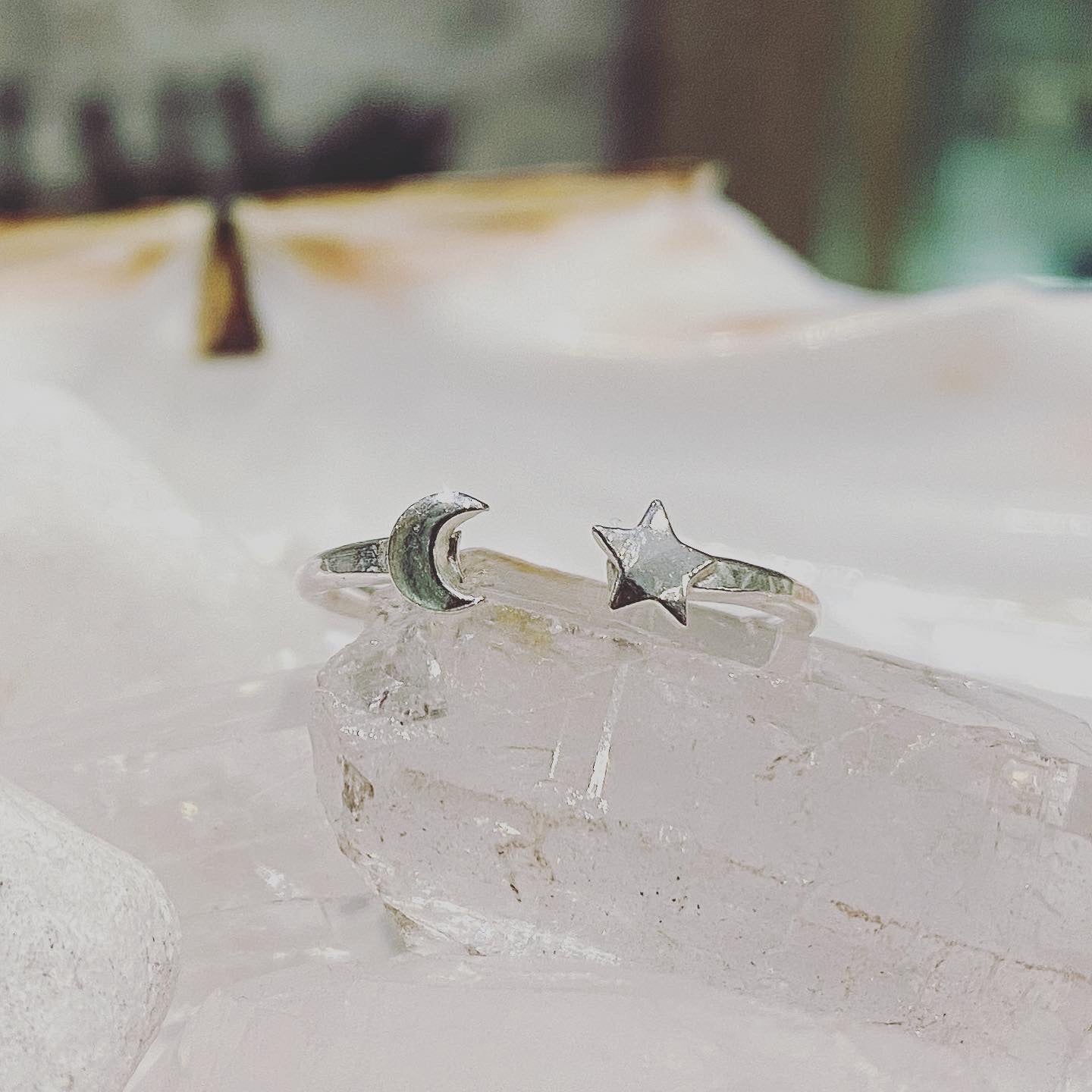 Moon and Star Ring in Recycled Silver