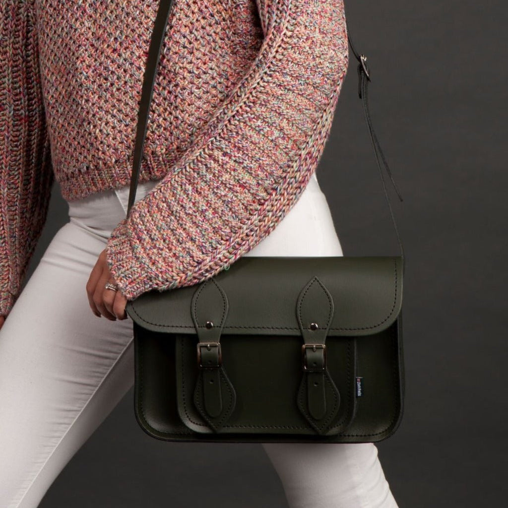 Handmade Leather Satchel in Ivy Green