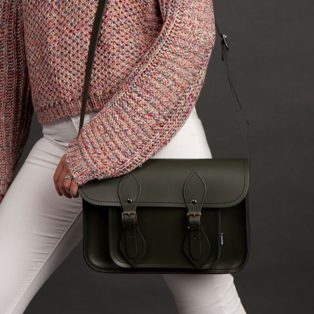 Handmade Leather Satchel in Ivy Green