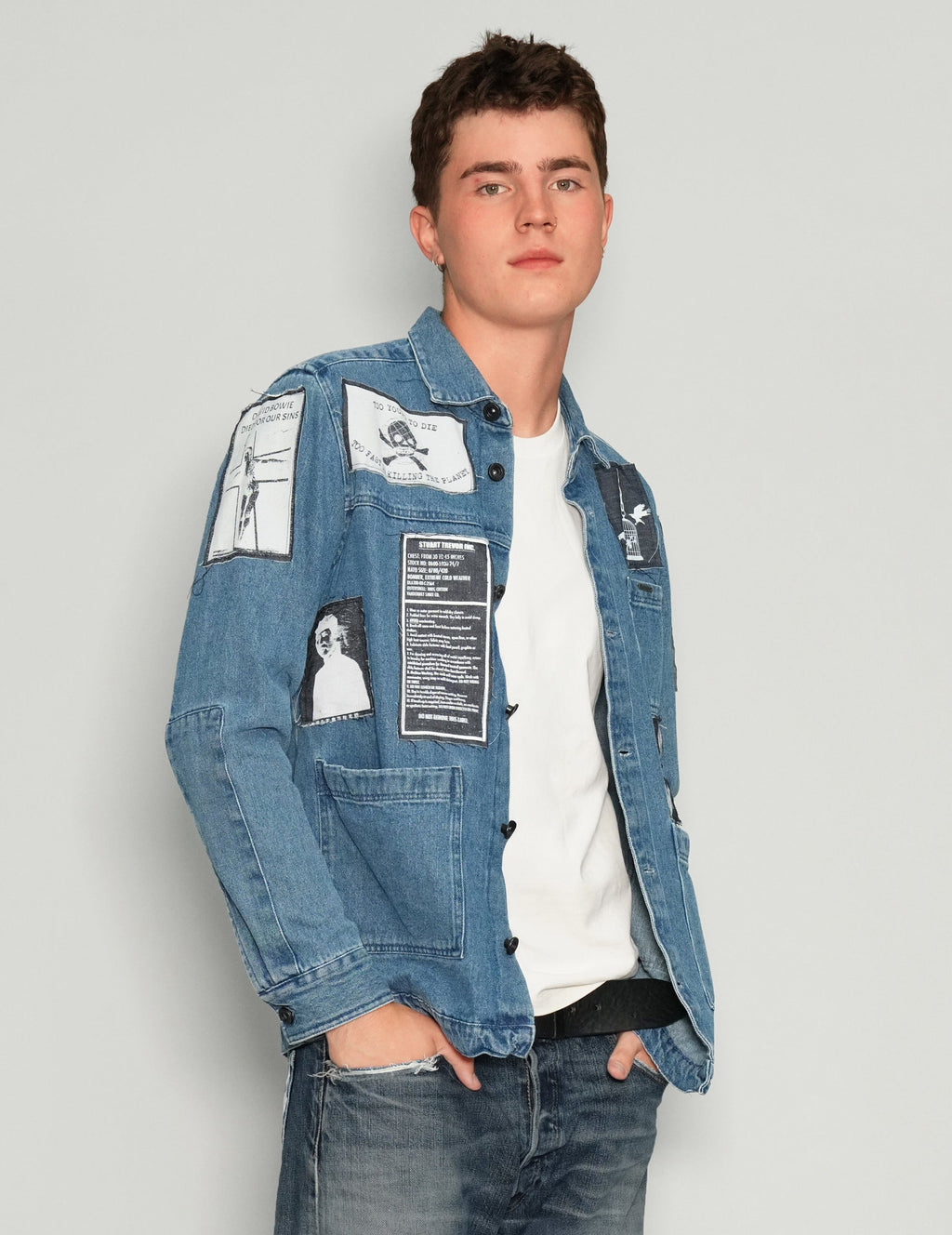 Patched Denim Overshirt in Blue