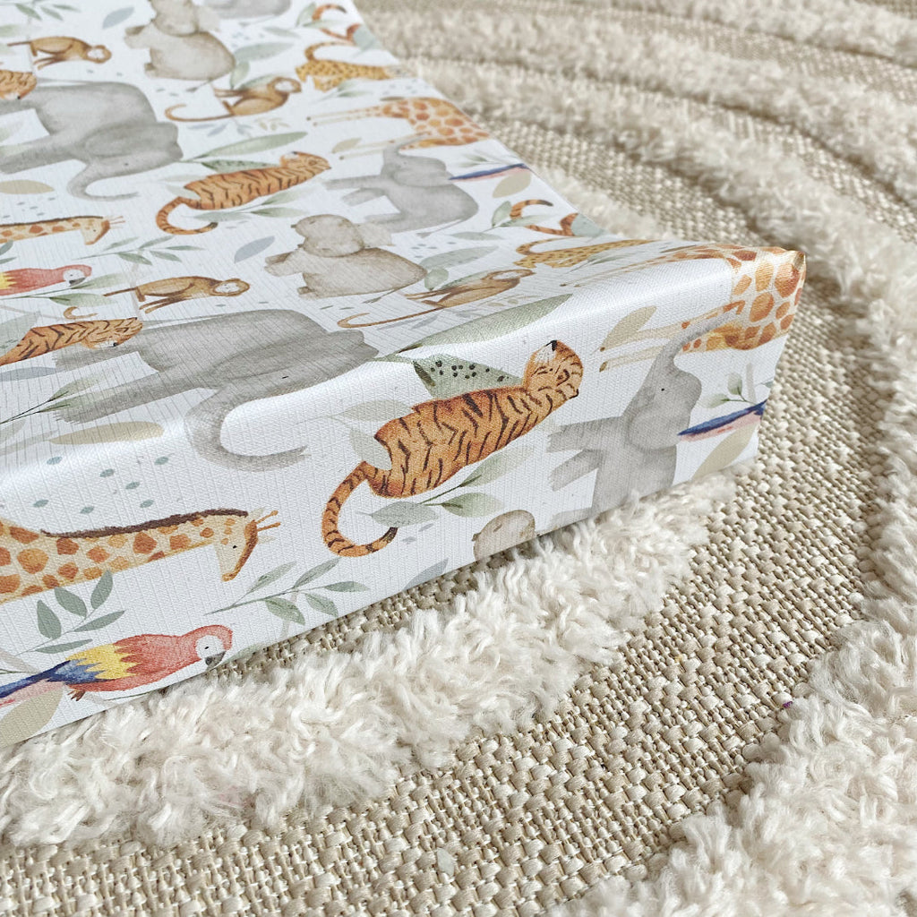 Anti-Roll Wedge Baby Changing Mat - Jungle Animals print
