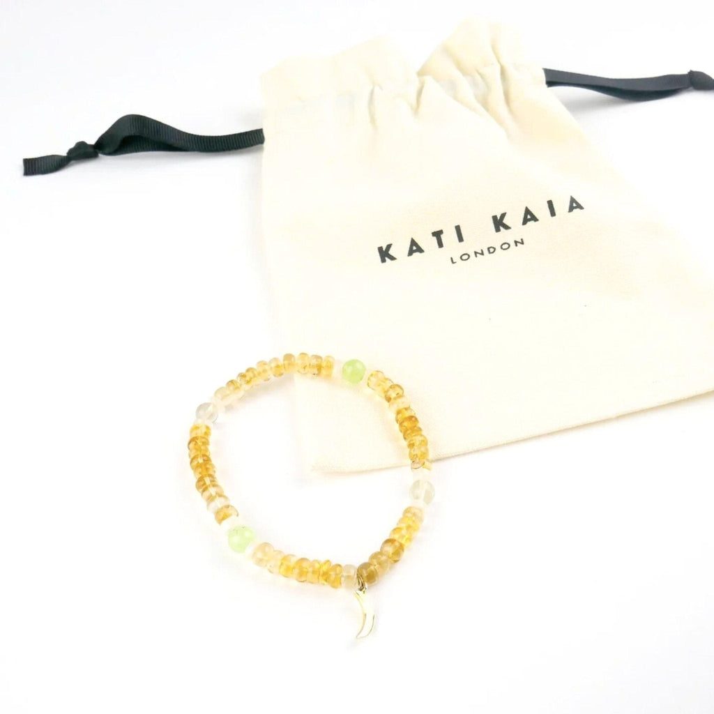 Citrine Moonstone Bracelet with Gold Charm