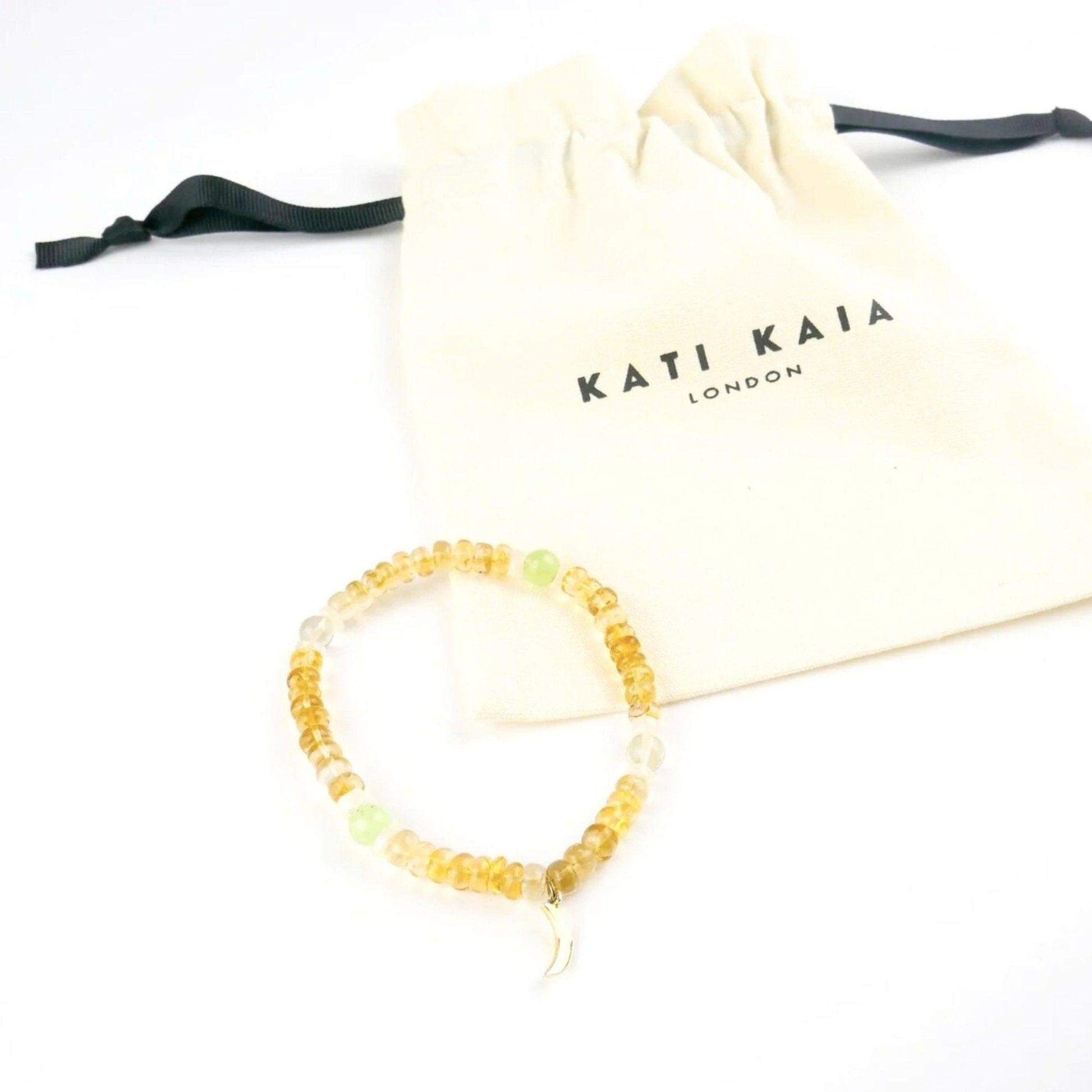 Citrine Moonstone Bracelet with Gold Charm