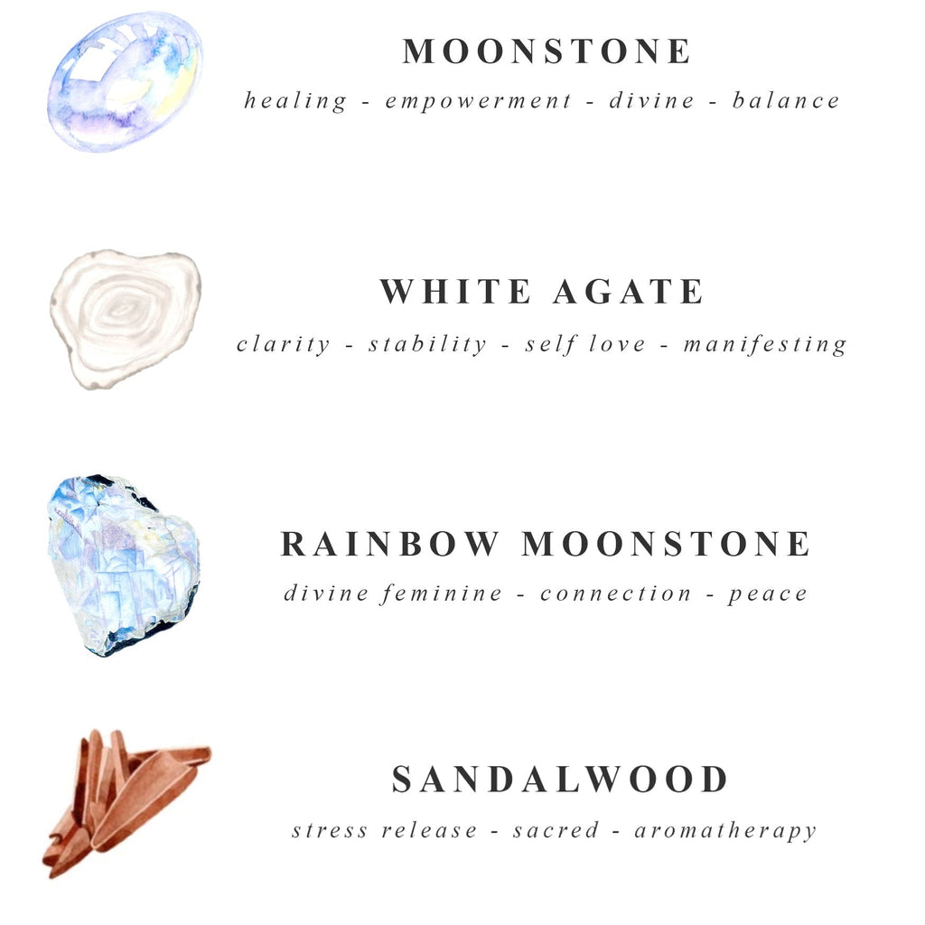 Moonstone Mala Necklace and Bracelet Set with Meditation Guide