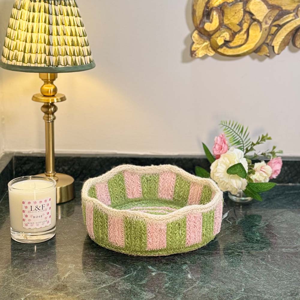 Stripy Scalloped Mini Basket - Kiwi