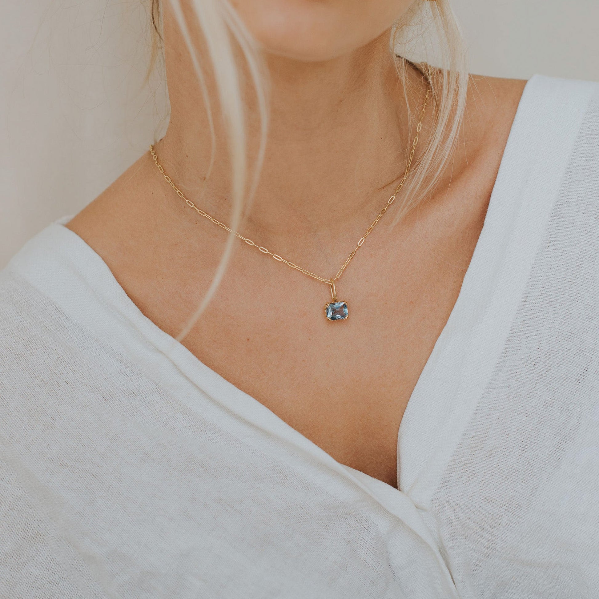 Large Gold Blue Topaz Necklace Astrid