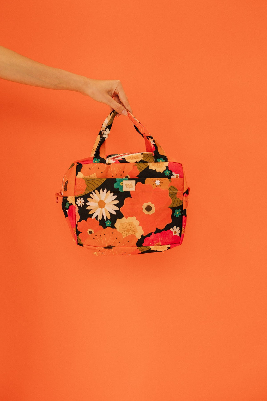 handmade polish cotton makeup bag with floral picnic print and inner pockets