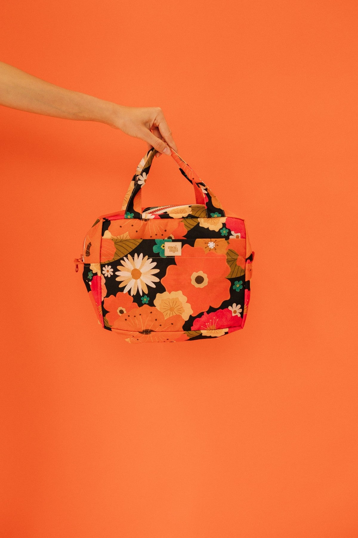 handmade polish cotton makeup bag with floral picnic print and inner pockets