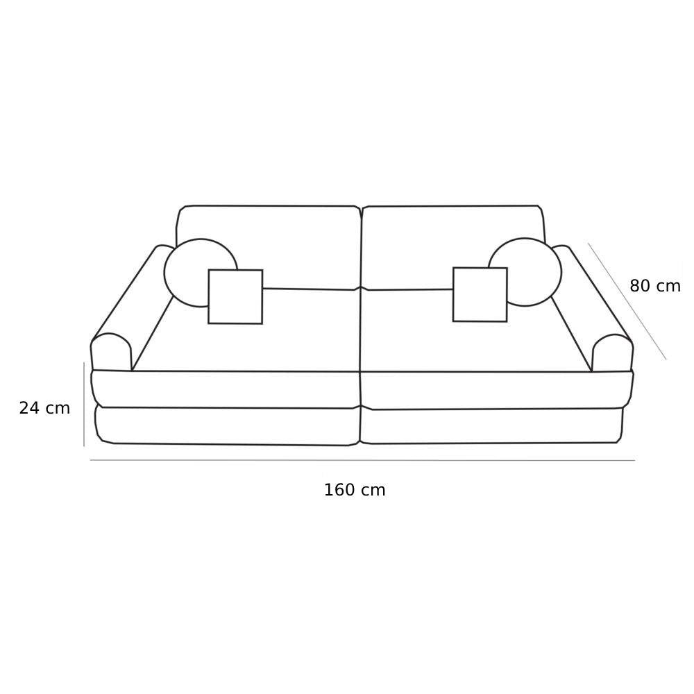 a functional view of the modular kids sofa in white boucle, showcasing its practical assembly and spacious seating area